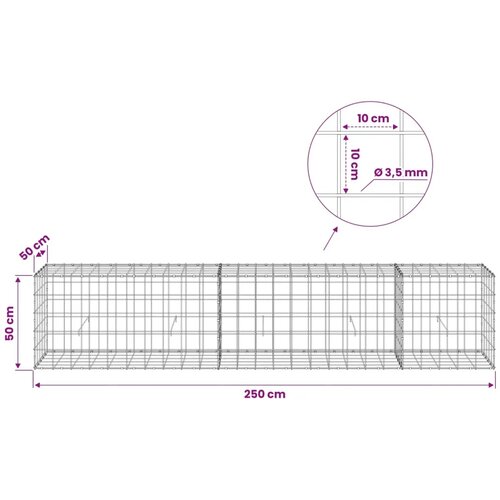  Gabion s žicom debljine 3 5 mm i mrežom 10x10 cm 250x50x50 cm - 50 cm 50 cm 250 cm Slike