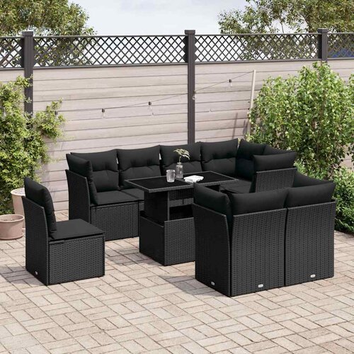 9-dijelni set vrtnih sofa s jastucima crni od poliratana Crna 100 x 55 x 73 cm Cene