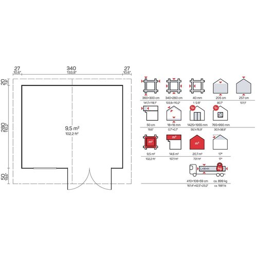 Male kuće Drvena vrtna kuća MATTI 360 &amp;times; 300 cm sa &amp;scaron;indrom Slike