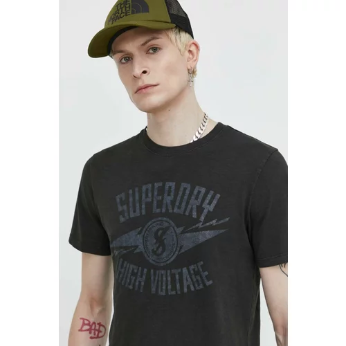 Superdry Pamučna majica za muškarce, boja: crna, s tiskom