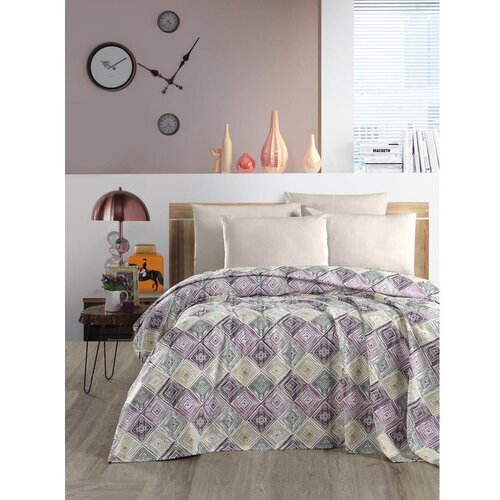 Mila Home Ljubičasti/krem pamučan prekrivač 200x230 cm Pique – Cijene