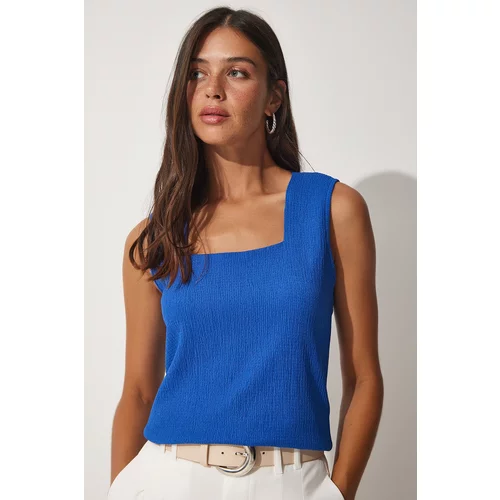 Happiness İstanbul Women's Blue Square Collar Knitted Blouse