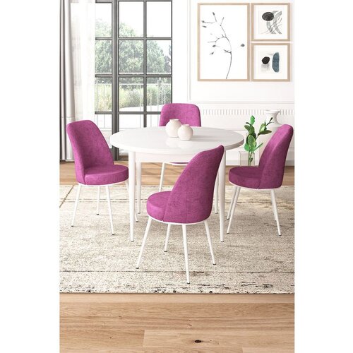 Hanah home Tor - White, Purple WhitePurple Dining Table & Chairs Set (5 Pieces) Cene