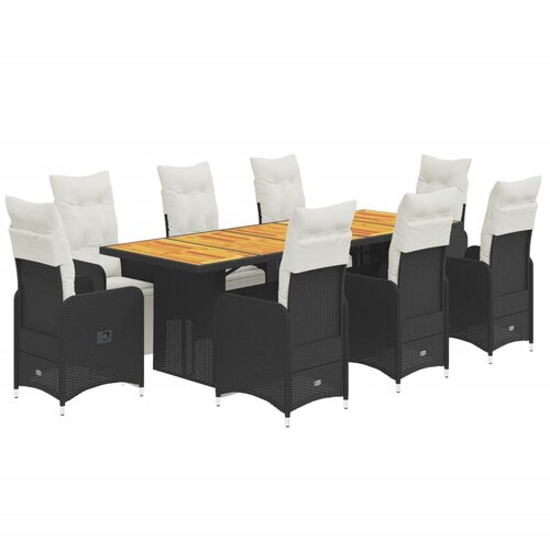 vidaXL 9-dijelni vrtni bistro set od poliratana s jastucima crni Cene