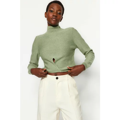 Trendyol Turquoise Glittery Crop Tie Detailed Knitwear Sweater