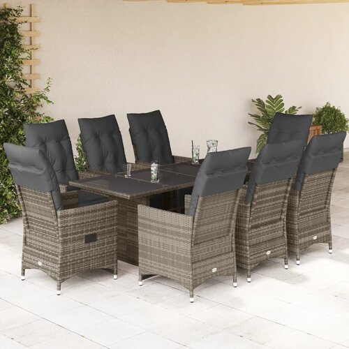 vidaXL 9-dijelni vrtni bistro set od poliratana s jastucima sivi Cene