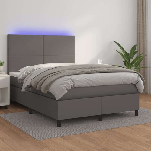  Box spring postelja z vzmetnico LED siva 140x190cm umetno usnje, (20894953) Slike