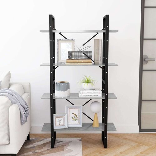 VidaXL Knjižna omara 4-nadstropna betonsko siva 80x30x140cm iverna pl. Slike