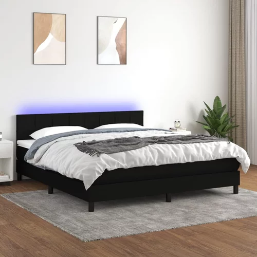vidaXL Box spring postelja z vzmetnico LED črna 160x200 cm blago