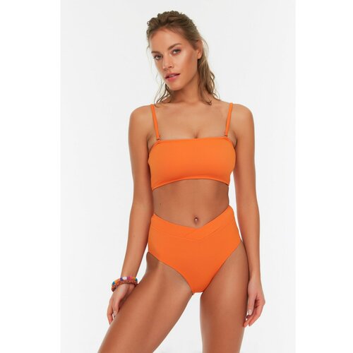Trendyol Orange Textured High Waist Bikini Bottom Slike