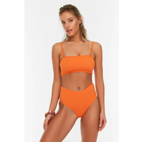 Trendyol Orange Textured High Waist Bikini Bottom