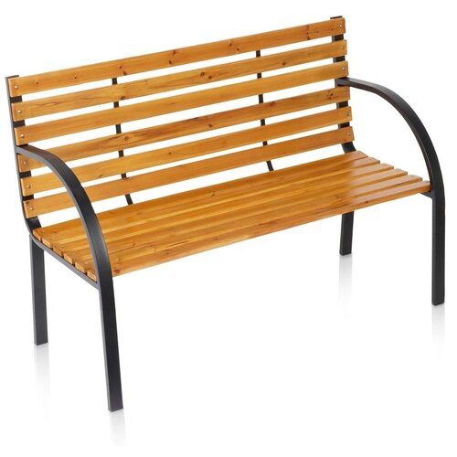 Vilde vrtna klop s naslonom in naslonoma za roke 122 cm &amp;ndash; les in kovina Slike