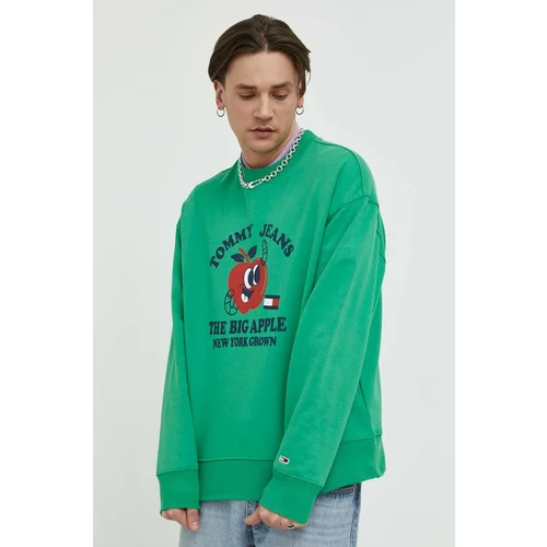 Tommy Jeans Pamučna dukserica za muškarce, boja: zelena, s tiskom