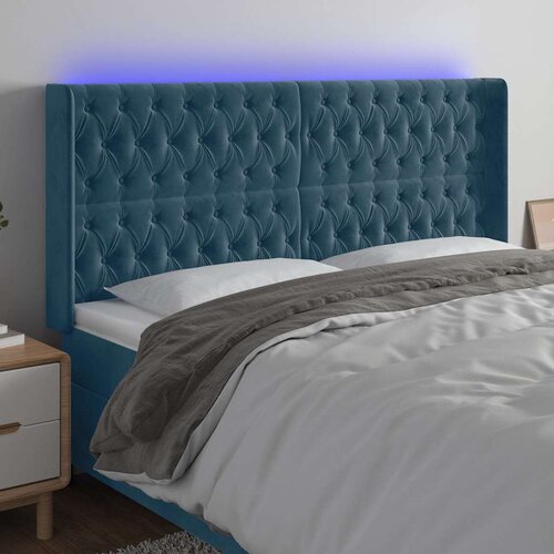  LED uzglavlje tamnoplavo 183 x 16 x 118/128 cm od tkanine Slike