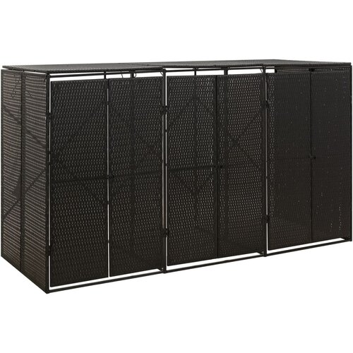 vidaXL trojna lopa za smetnjak črna 207x80x117 cm poli ratan Cene