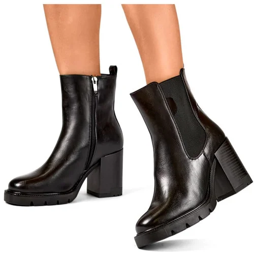 primohurt Black eco-leather boots, women's insulated high-heeled boots