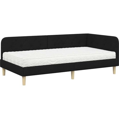  Kutni okvir kreveta s madracem Crna 90 x 190 cm tkanina Slike