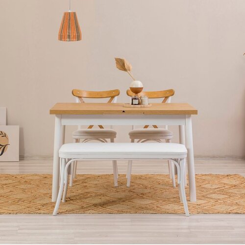 Hanah home Oliver Açl.Karina-White White Extendable Dining Table & Chairs Set (4 Pieces) Cene