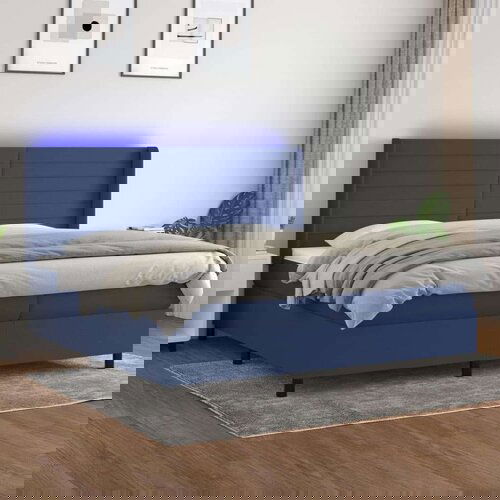  Box spring postelja z vzmetnico LED modra 200x200 cm blago, (20897632) Slike