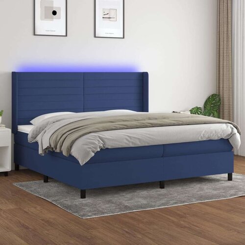  Krevet box spring s madracem LED plavi 200x200 cm od tkanine Slike