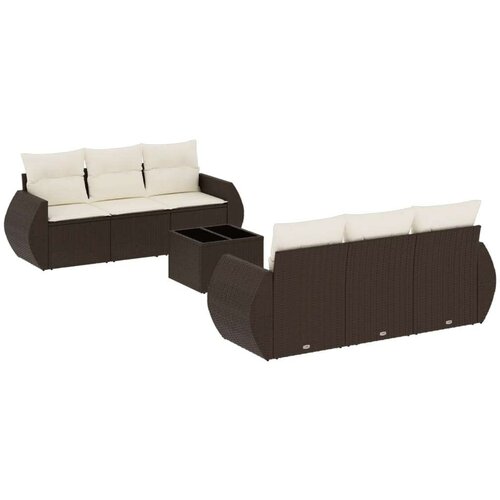 VidaXL 7-dijelni set vrtnih sofa od poliratana s jastucima smeđi Slike