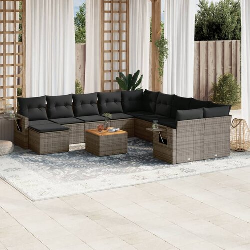 vidaXL 12-dijelni set vrtnih sofa od poliratana s jastucima sivi Cijene