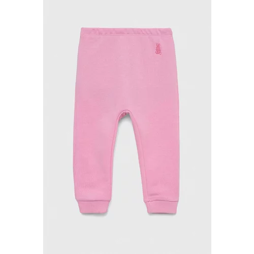 United Colors Of Benetton Pamučne hlače za bebe boja: ružičasta, glatki materijal