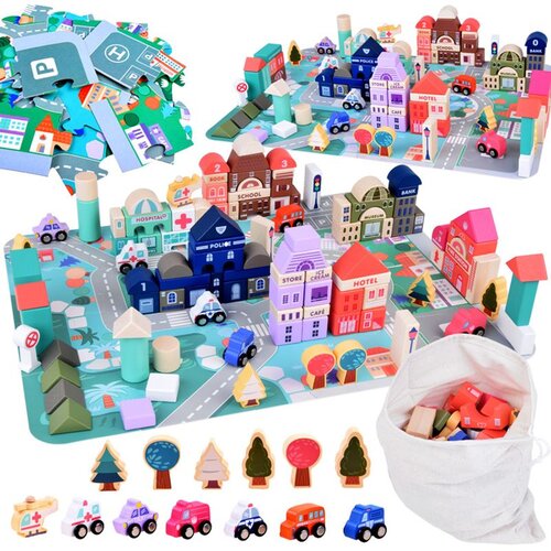 PASTEL set drvene kocke grad + puzzle podloga 115 kom za5373 Cijene