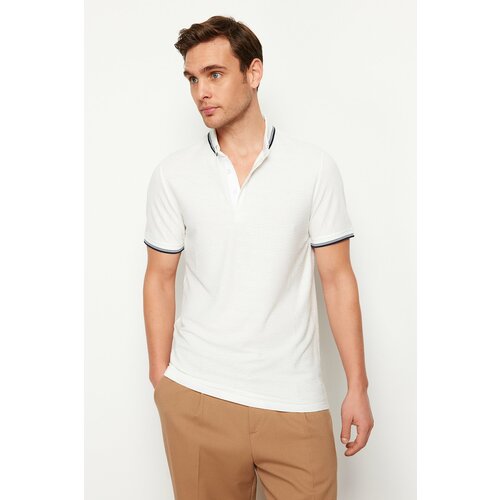 Trendyol White Men's Regular/Normal Cut Color Block Textured Polo Collar T-shirt Slike