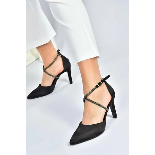 Fox Shoes Black Satin Fabric Pointed Toe Women's Heeled Shoes