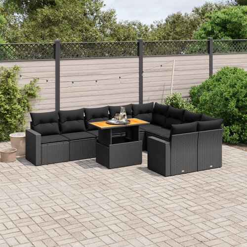 vidaXL 10-dijelni set vrtnih sofa s jastucima crni od poliratana Cijene
