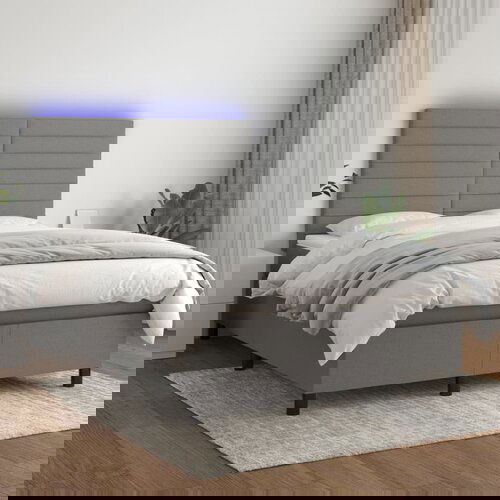 VidaXL Krevet box spring s madracem LED tamnosivi 140x190 cm tkanina Slike