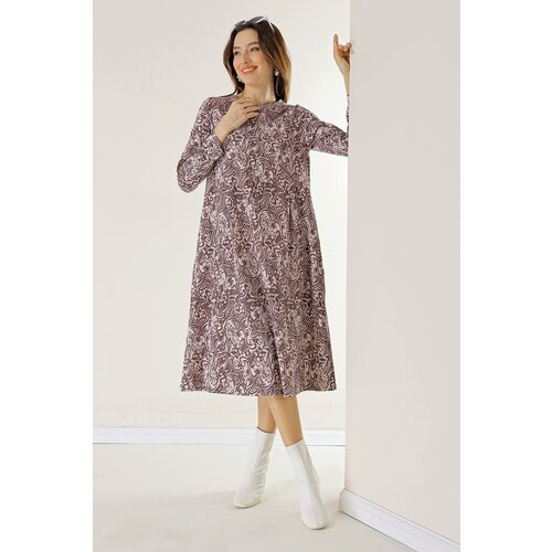 By Saygı Double Pleat Shawl Patterned Pocket Woven Lycra Viscose Dress Slike