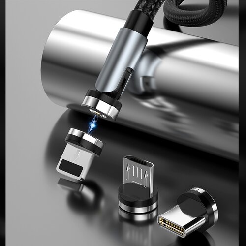 Dudao magnetni USB kabel + komplet vtičev Lightning / USB Type C / Micro USB 3 A 1 m siv Slike