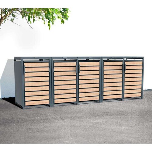  Westman - Spremi&scaron;te za 5 kanti za smeće Lacina | 5x240L | Izgled antracit/drvo | 80x332x116 cm - BRANDED IN GERMANY Cijene