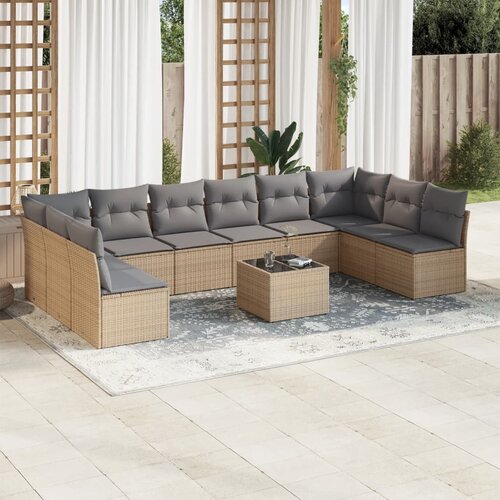 vidaXL 11-dijelni set vrtnih sofa od poliratana s jastucima bež Cijene