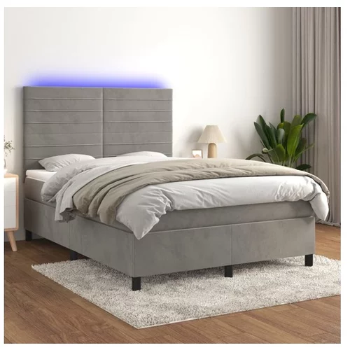  Box spring postelja z vzmetnico LED sv. siva 140x190 cm žamet