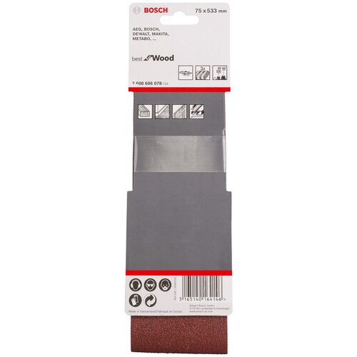 Bosch 3-delni set brusnih traka X440 75 x 533 mm granulacija 60; 80; 100 - pakovanje od 3 komada (2608606078) Slike