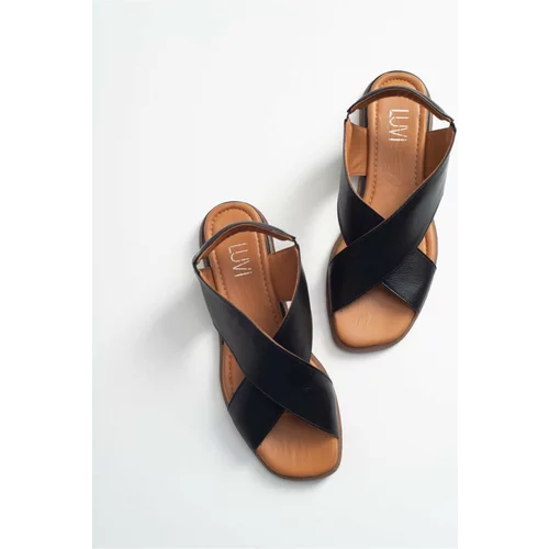 LuviShoes 706 Women's Genuine Leather Sandals with Black Skin.