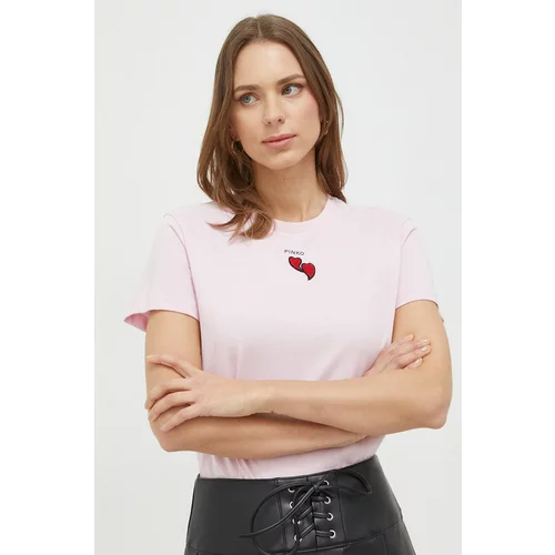 Pinko Pamučna majica za žene, boja: ružičasta