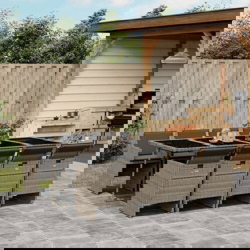 VidaXL 9-dijelni vrtni blagovaonski set sivi od poliratana Slike