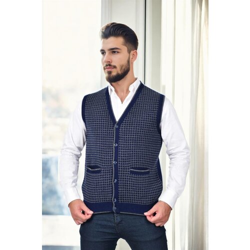 Dewberry 37376 Houndstooth Patterned Mens Knit Vest-NAVY Slike