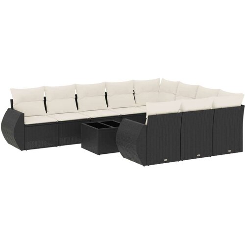 VidaXL 11-dijelni set vrtnih sofa od poliratana s jastucima crni Slike