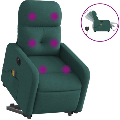 VidaXL Električni masažni naslonjač na podizanje tkanina tamnozeleni Slike