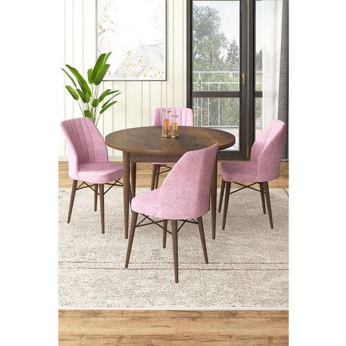 Hanah home Rox - Baroque, Pink BaroquePink Dining Table & Chairs Set (5 Pieces) Cene