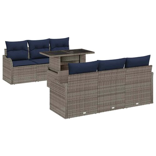 vidaXL Vrtna sedežna garnitura z blazino 7 pcs Siva Poly ratan, (5000063014) Cene