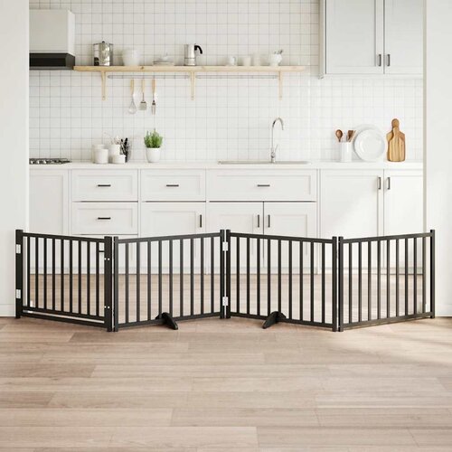  Vrata za pse s vratima sklopiva 4 panela crna 320 cm Cene