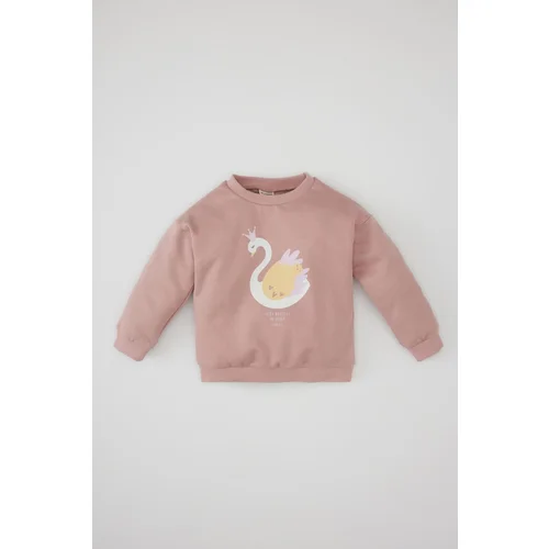 Defacto Baby Girl Crew Neck Swan Printed Sweatshirt