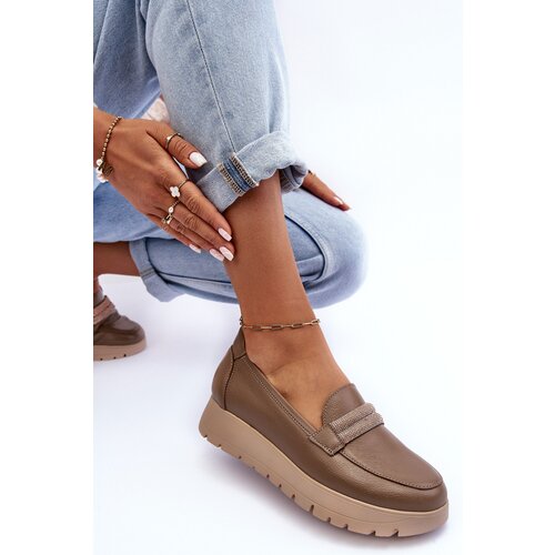 Boto Leather Platform Shoes with Ornamentation Beige Lehira Slike
