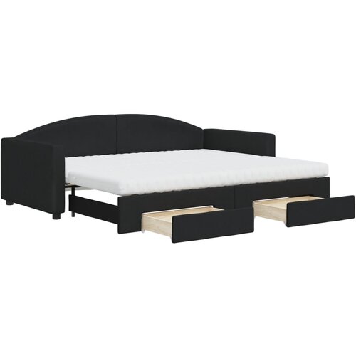  Dnevni krevet na razvlačenje s ladicama crni 90x200 cm tkanina Slike